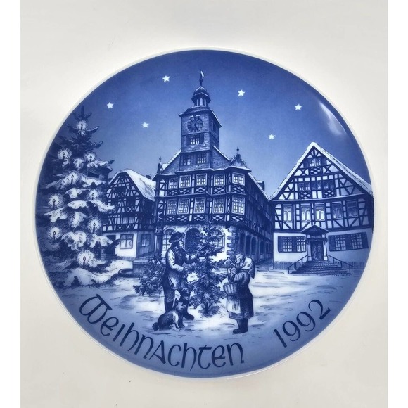 Bareuther Other - Vtg BAREUTHER 1992 Christmas Plate "Market Place Heppenheim" Bavaria Germany